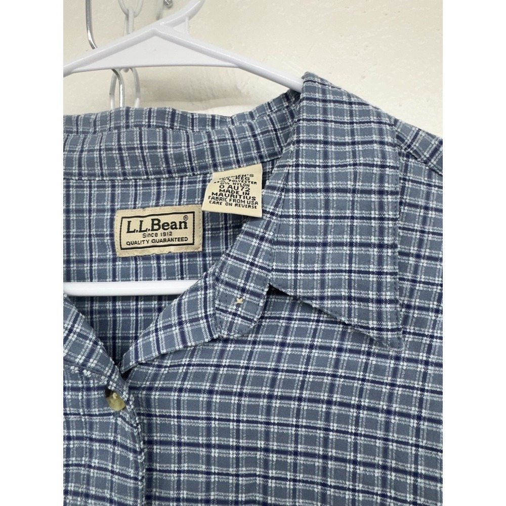 Vintage L.L. Bean Women XL Blue Cotton Short Sleeve Button Shirt Pockets - Picture 1 of 6